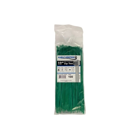 Kable Kontrol Kable Kontrol® Zip Ties - 11" Long - 100 Pc Pk - Green color - Nylon - 50 Lbs Tensile Strength CT262CL-GREEN